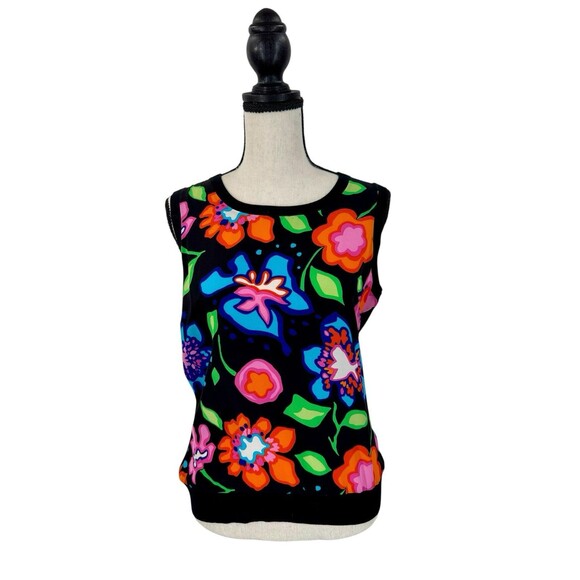 Carlisle Colorful Silk & Knit Whimsy Floral Sleeveless Top Shell Size M - Picture 1 of 7
